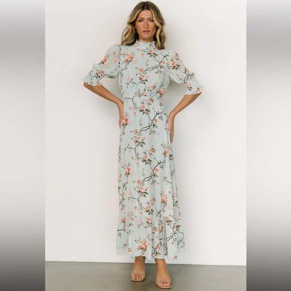 Baltic Born Dresses & Skirts - Baltic Born S Marie Mock Neck Maxi Dress Pastel Sage Micro Floral Cottagecore